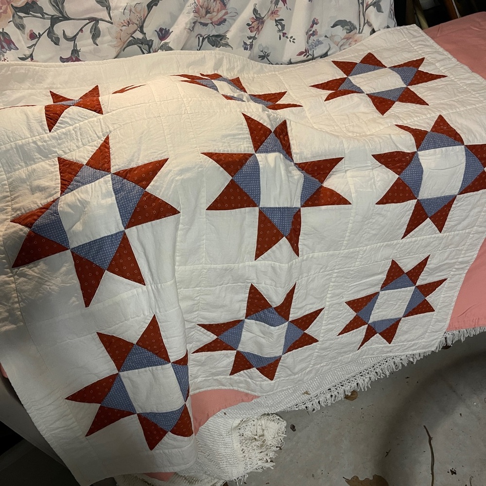 Patchwork Star Quilt - Red, Blue, and Off White
